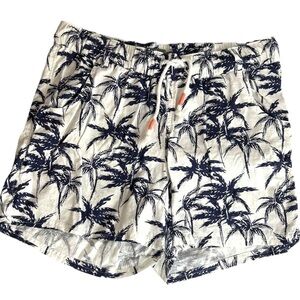 Natural Reflections Pull On Cotton Linen Shorts in Hawaiian Print Size M…